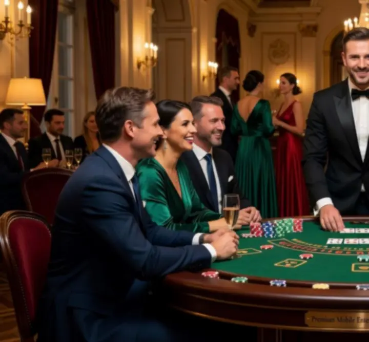 Elegancki mobilny stół do blackjacka z krupierem na evencie