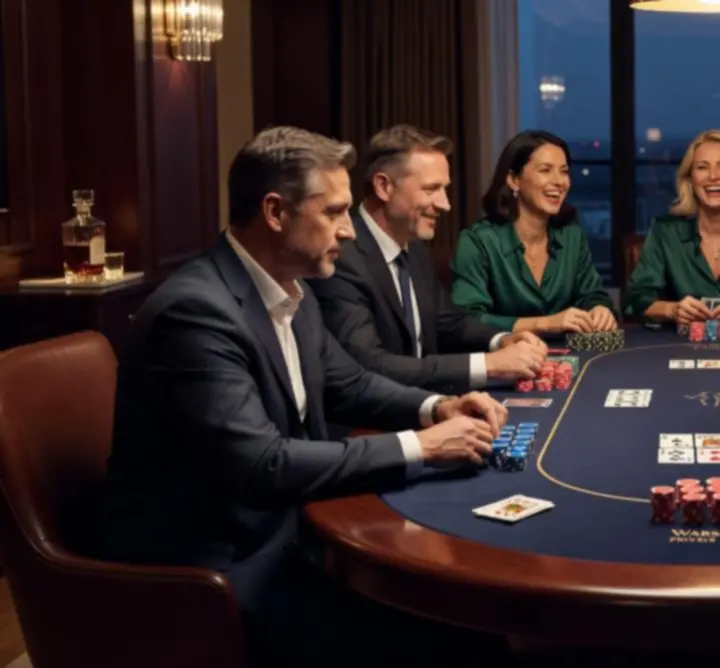 Stół pokerowy przygotowany na mobilny wieczór pokerowy